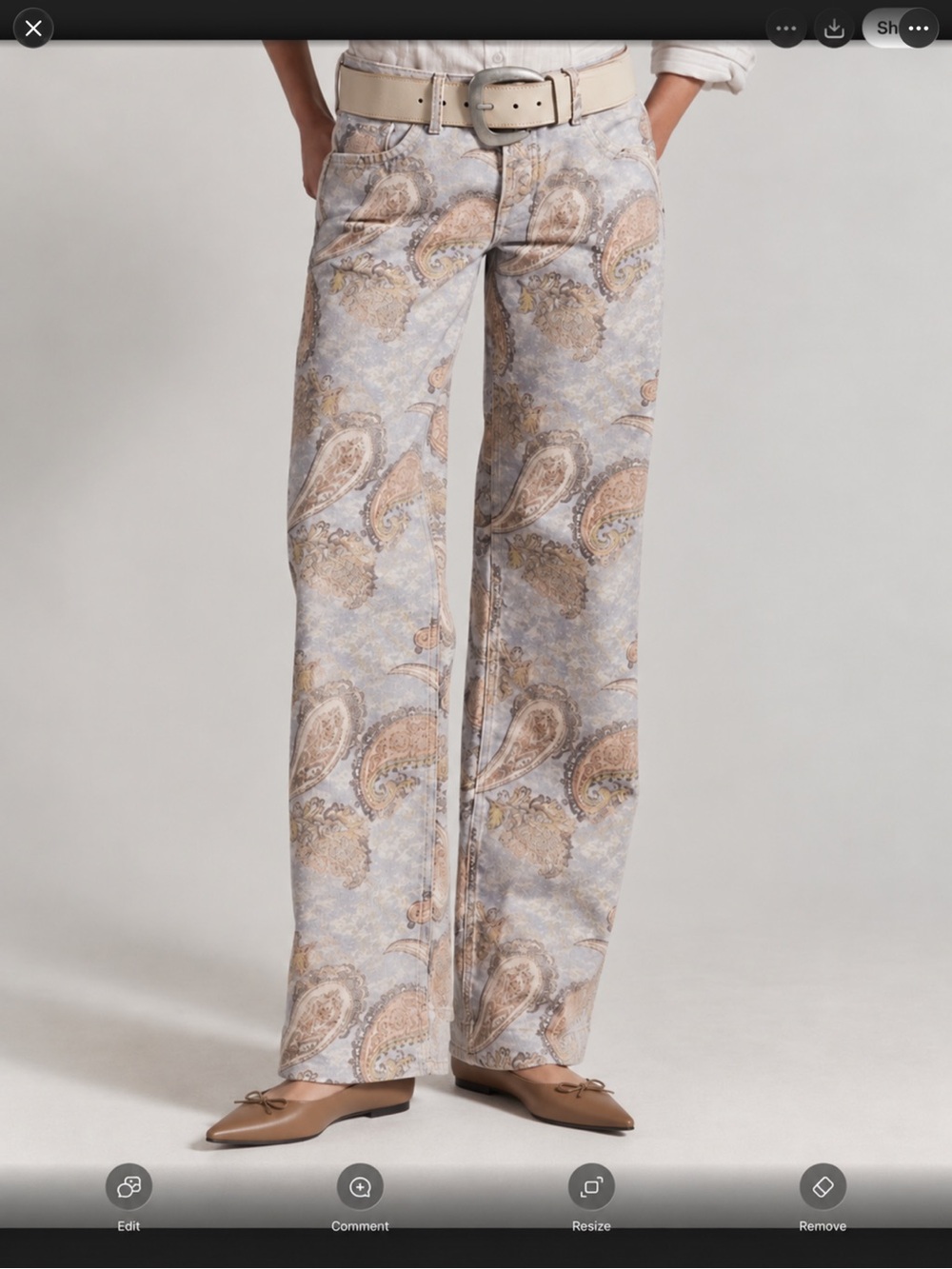 Free People Women's Straight-Leg Paisley Jeans in Light Gray and Beige